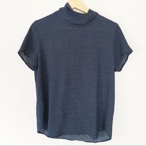 Mock Neck Blue and White Stripe Tee